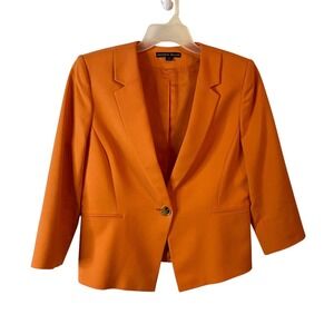 Antonio Melani Womens Orange One Button 3/4 Sleeve Lined Blazer Jacket Size 12